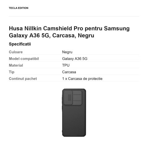 Husa Nillkin Camshield Pro pentru Samsung Galaxy A36 5G, Carcasa, Negru [2]