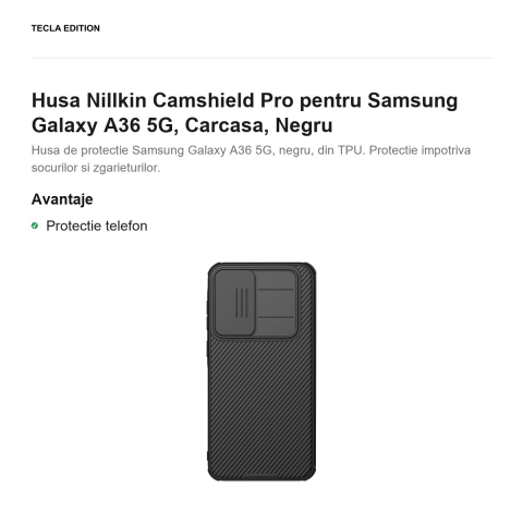 Husa Nillkin Camshield Pro pentru Samsung Galaxy A36 5G, Carcasa, Negru [1]