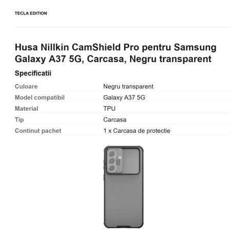 Husa Nillkin CamShield Pro pentru Samsung Galaxy A37 5G, Carcasa, Negru transparent [2]