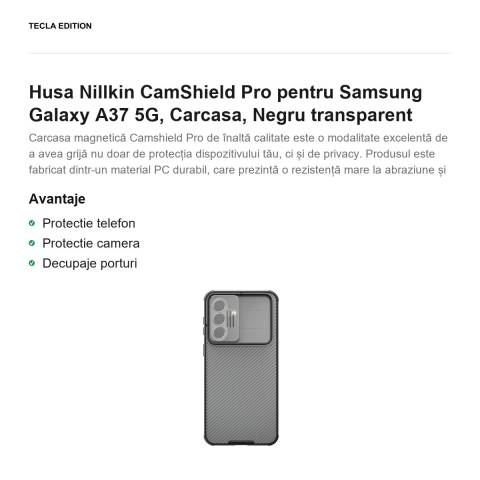 Husa Nillkin CamShield Pro pentru Samsung Galaxy A37 5G, Carcasa, Negru transparent [1]