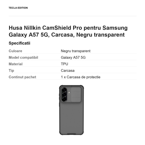 Husa Nillkin CamShield Pro pentru Samsung Galaxy A57 5G, Carcasa, Negru transparent [2]