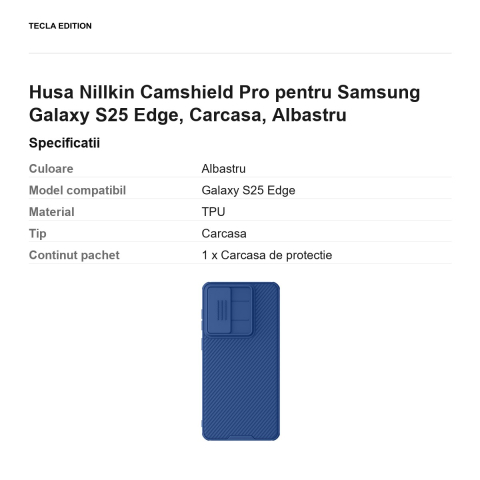 Husa Nillkin Camshield Pro pentru Samsung Galaxy S25 Edge, Carcasa, Albastru [2]