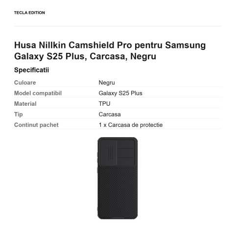 Husa Nillkin Camshield Pro pentru Samsung Galaxy S25 Plus, Carcasa, Negru [2]