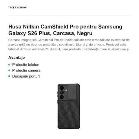 Husa Nillkin CamShield Pro pentru Samsung Galaxy S26 Plus, Carcasa, Negru [1]