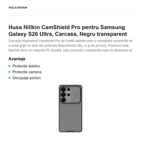 Husa Nillkin CamShield Pro pentru Samsung Galaxy S26 Ultra, Carcasa, Negru transparent [1]