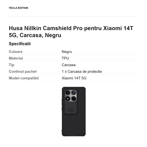 Husa Nillkin Camshield Pro pentru Xiaomi 14T 5G, Carcasa, Negru [2]
