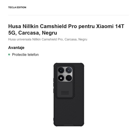 Husa Nillkin Camshield Pro pentru Xiaomi 14T 5G, Carcasa, Negru [1]