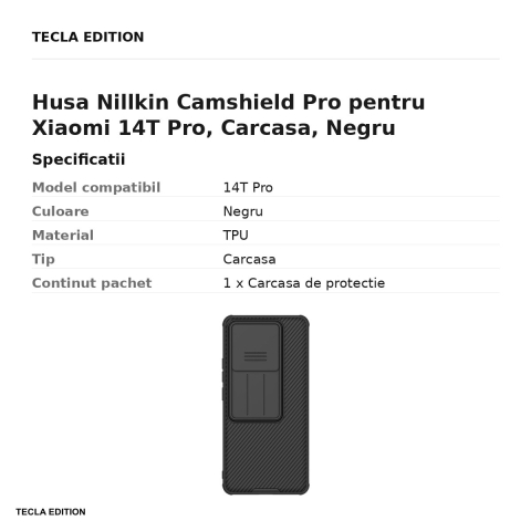 Husa Nillkin Camshield Pro pentru Xiaomi 14T Pro, Carcasa, Negru [2]