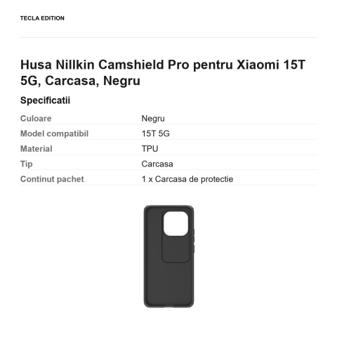 Husa Nillkin Camshield Pro pentru Xiaomi 15T 5G, Carcasa, Negru [2]