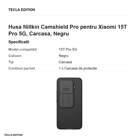 Husa Nillkin Camshield Pro pentru Xiaomi 15T Pro 5G, Carcasa, Negru [2]