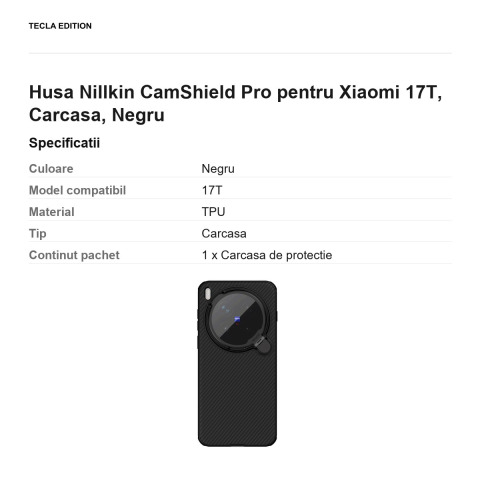 Husa Nillkin CamShield Pro pentru Xiaomi 17T, Carcasa, Negru [2]
