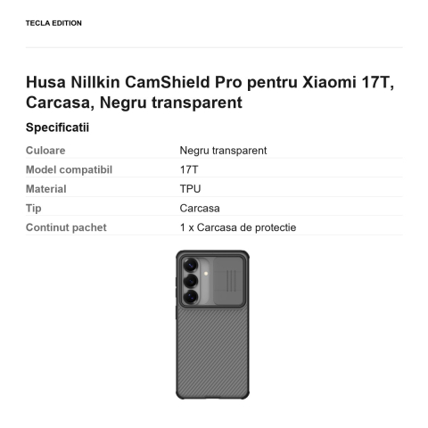 Husa Nillkin CamShield Pro pentru Xiaomi 17T, Carcasa, Negru transparent [2]