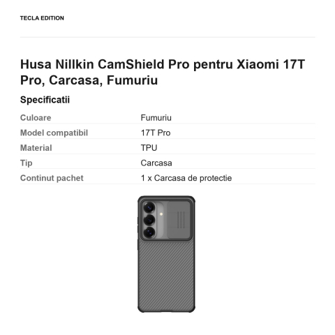 Husa Nillkin CamShield Pro pentru Xiaomi 17T Pro, Carcasa, Fumuriu [2]