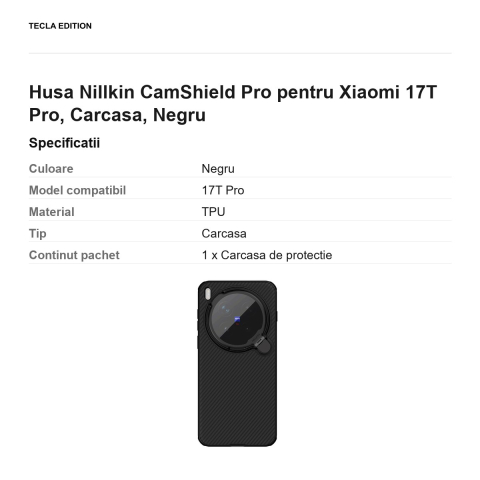 Husa Nillkin CamShield Pro pentru Xiaomi 17T Pro, Carcasa, Negru [2]