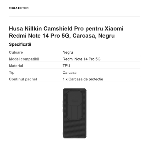Husa Nillkin Camshield Pro pentru Xiaomi Redmi Note 14 Pro 5G, Carcasa, Negru [2]