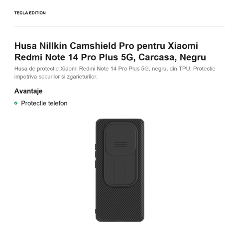 Husa Nillkin Camshield Pro pentru Xiaomi Redmi Note 14 Pro Plus 5G, Carcasa, Negru [1]