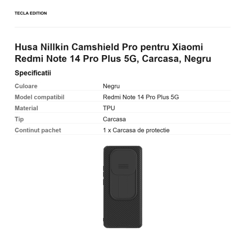 Husa Nillkin Camshield Pro pentru Xiaomi Redmi Note 14 Pro Plus 5G, Carcasa, Negru [2]