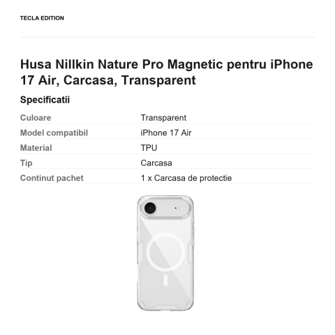 Husa Nillkin Nature Pro Magnetic pentru iPhone 17 Air, Carcasa, Transparent [2]