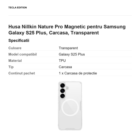 Husa Nillkin Nature Pro Magnetic pentru Samsung Galaxy S25 Plus, Carcasa, Transparent [2]