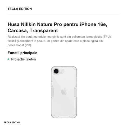 Husa Nillkin Nature Pro pentru iPhone 16e, Carcasa, Transparent [1]