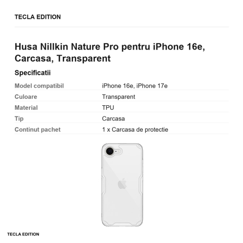Husa Nillkin Nature Pro pentru iPhone 16e, Carcasa, Transparent [2]