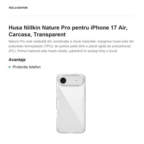 Husa Nillkin Nature Pro pentru iPhone 17 Air, Carcasa, Transparent [1]