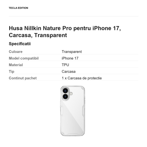 Husa Nillkin Nature Pro pentru iPhone 17, Carcasa, Transparent [2]