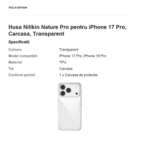 Husa Nillkin Nature Pro pentru iPhone 17 Pro, Carcasa, Transparent [2]