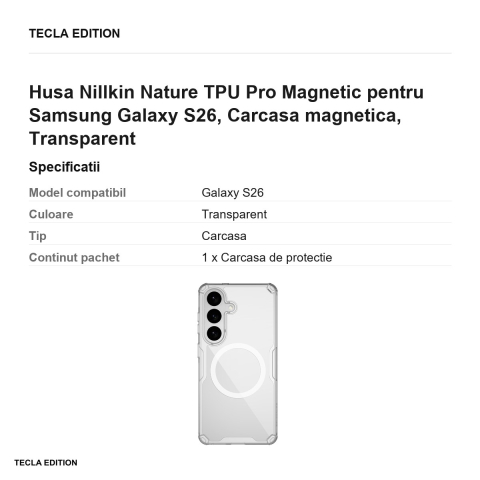 Husa Nillkin Nature TPU Pro Magnetic pentru Samsung Galaxy S26, Carcasa magnetica, Transparent [2]