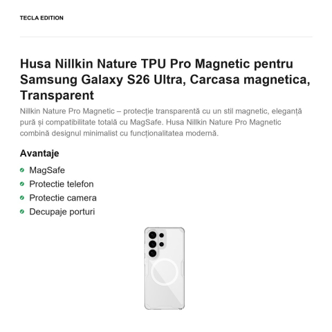 Husa Nillkin Nature TPU Pro Magnetic pentru Samsung Galaxy S26 Ultra, Carcasa magnetica, Transparent [1]
