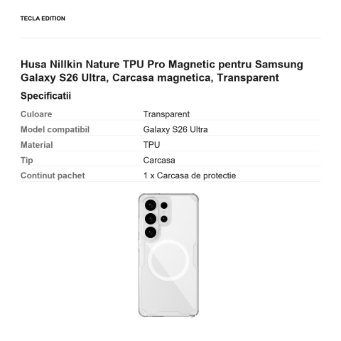 Husa Nillkin Nature TPU Pro Magnetic pentru Samsung Galaxy S26 Ultra, Carcasa magnetica, Transparent [2]
