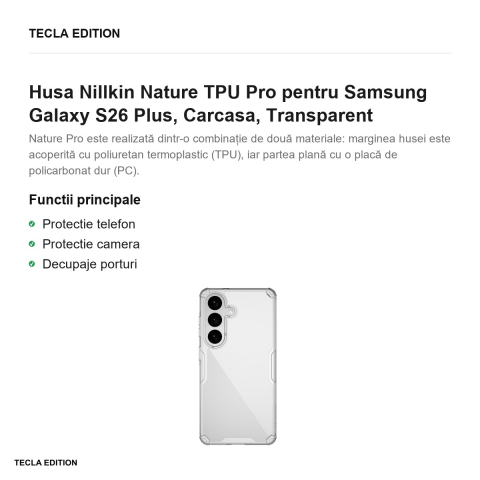 Husa Nillkin Nature TPU Pro pentru Samsung Galaxy S26 Plus, Carcasa, Transparent [1]