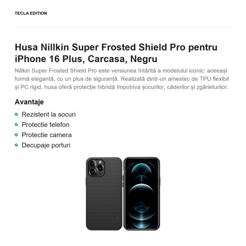 Husa Nillkin Super Frosted Shield Pro pentru iPhone 16 Plus, Carcasa, Negru [1]