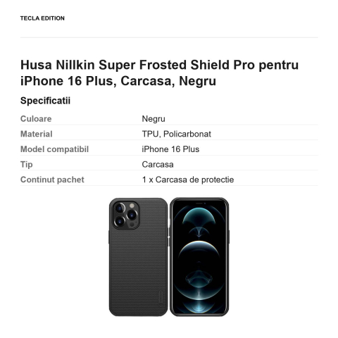 Husa Nillkin Super Frosted Shield Pro pentru iPhone 16 Plus, Carcasa, Negru [2]