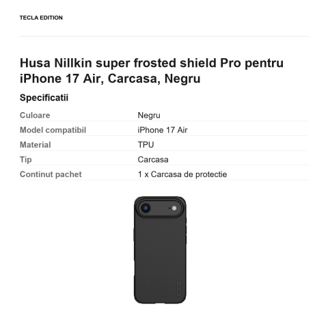 Husa Nillkin super frosted shield Pro pentru iPhone 17 Air, Carcasa, Negru [2]