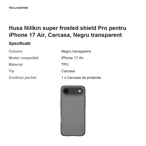 Husa Nillkin super frosted shield Pro pentru iPhone 17 Air, Carcasa, Negru transparent [2]