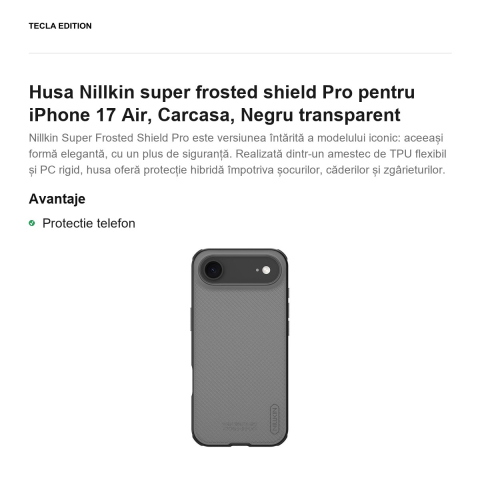 Husa Nillkin super frosted shield Pro pentru iPhone 17 Air, Carcasa, Negru transparent [1]