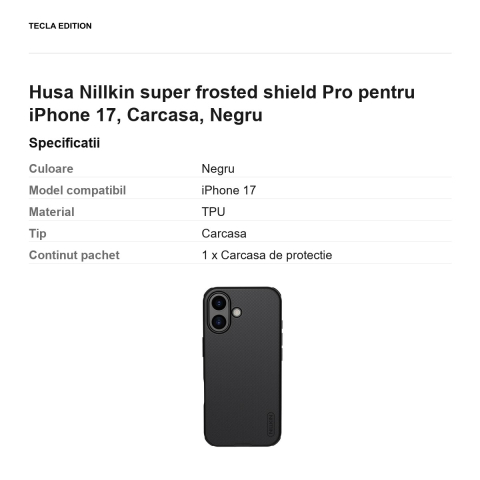 Husa Nillkin super frosted shield Pro pentru iPhone 17, Carcasa, Negru [2]