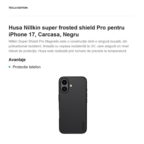 Husa Nillkin super frosted shield Pro pentru iPhone 17, Carcasa, Negru [1]