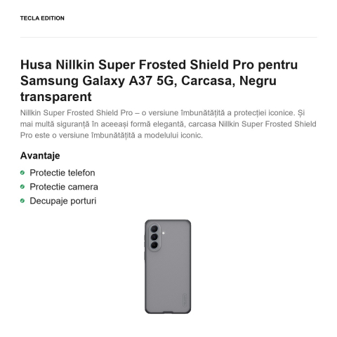 Husa Nillkin Super Frosted Shield Pro pentru Samsung Galaxy A37 5G, Carcasa, Negru transparent [1]