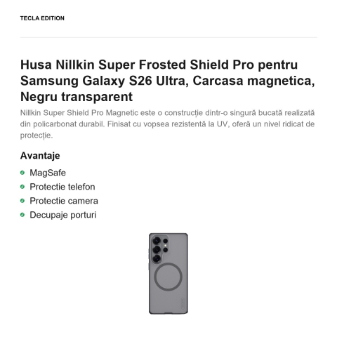 Husa Nillkin Super Frosted Shield Pro pentru Samsung Galaxy S26 Ultra, Carcasa magnetica, Negru transparent [1]