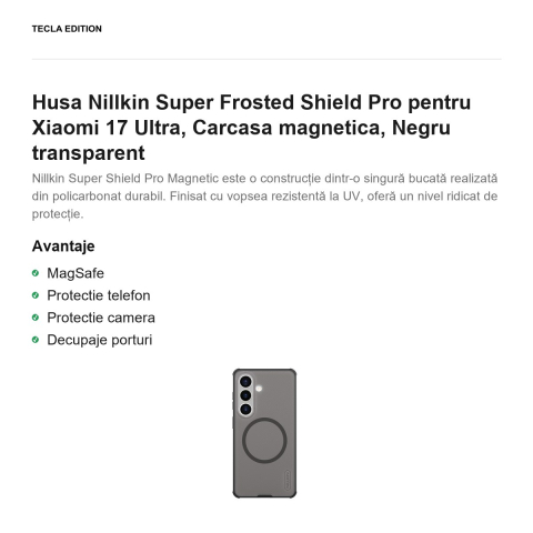 Husa Nillkin Super Frosted Shield Pro pentru Xiaomi 17 Ultra, Carcasa magnetica, Negru transparent [1]