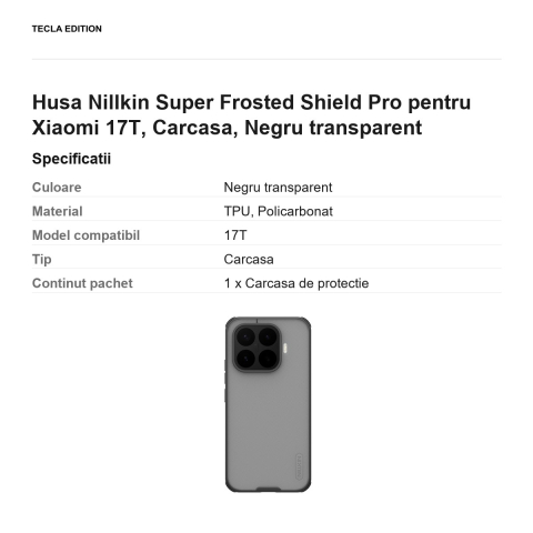Husa Nillkin Super Frosted Shield Pro pentru Xiaomi 17T, Carcasa, Negru transparent [2]