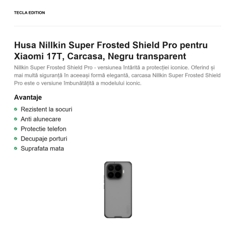 Husa Nillkin Super Frosted Shield Pro pentru Xiaomi 17T, Carcasa, Negru transparent [1]