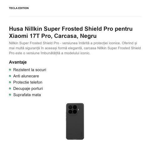 Husa Nillkin Super Frosted Shield Pro pentru Xiaomi 17T Pro, Carcasa, Negru [1]