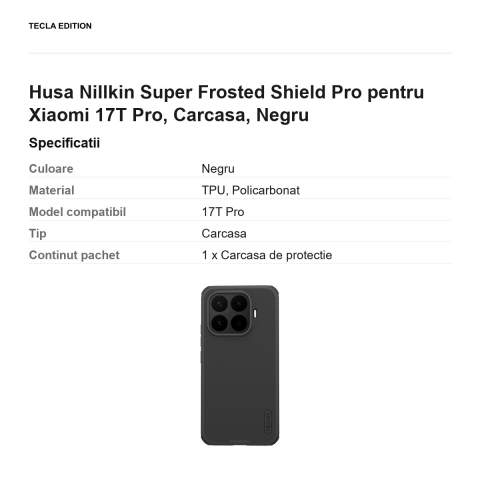 Husa Nillkin Super Frosted Shield Pro pentru Xiaomi 17T Pro, Carcasa, Negru [2]