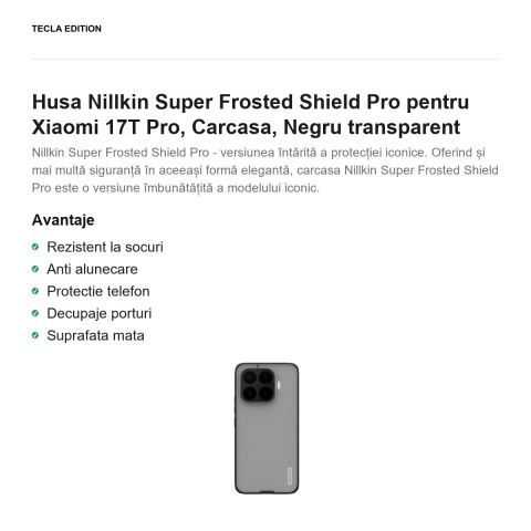 Husa Nillkin Super Frosted Shield Pro pentru Xiaomi 17T Pro, Carcasa, Negru transparent [1]