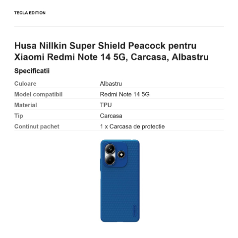 Husa Nillkin Super Shield Peacock pentru Xiaomi Redmi Note 14 5G, Carcasa, Albastru [2]