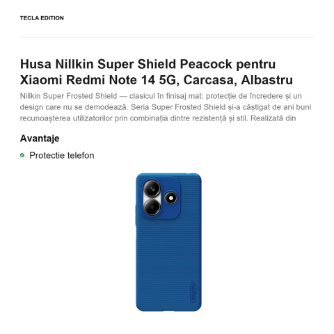 Husa Nillkin Super Shield Peacock pentru Xiaomi Redmi Note 14 5G, Carcasa, Albastru [1]