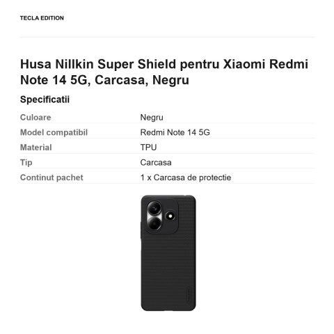 Husa Nillkin Super Shield pentru Xiaomi Redmi Note 14 5G, Carcasa, Negru [2]